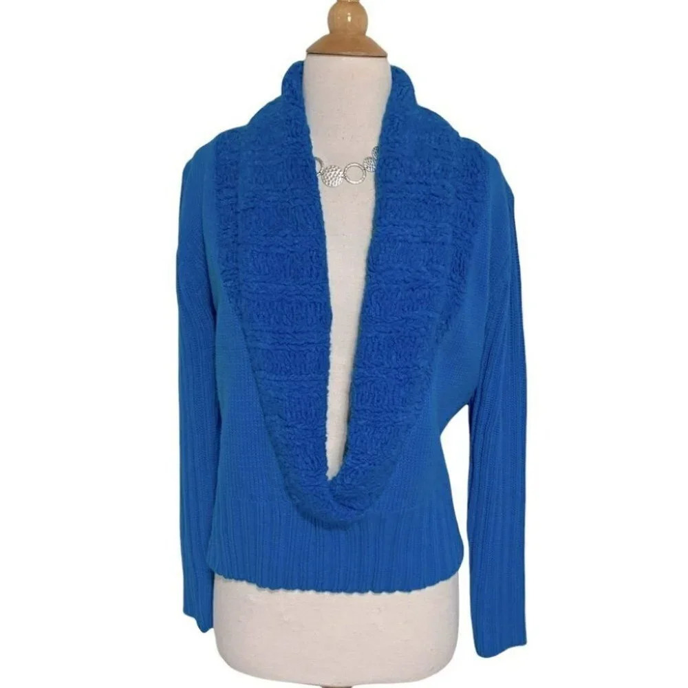 Sugar Lips M/L blue shawl knit collar sweater EUC